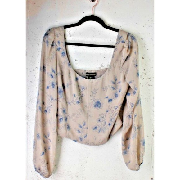 house of Harlow 1960 Tops - House of Harlow 1960 Top Womens sz M Sheer Gray Blue Floral Ruched Back